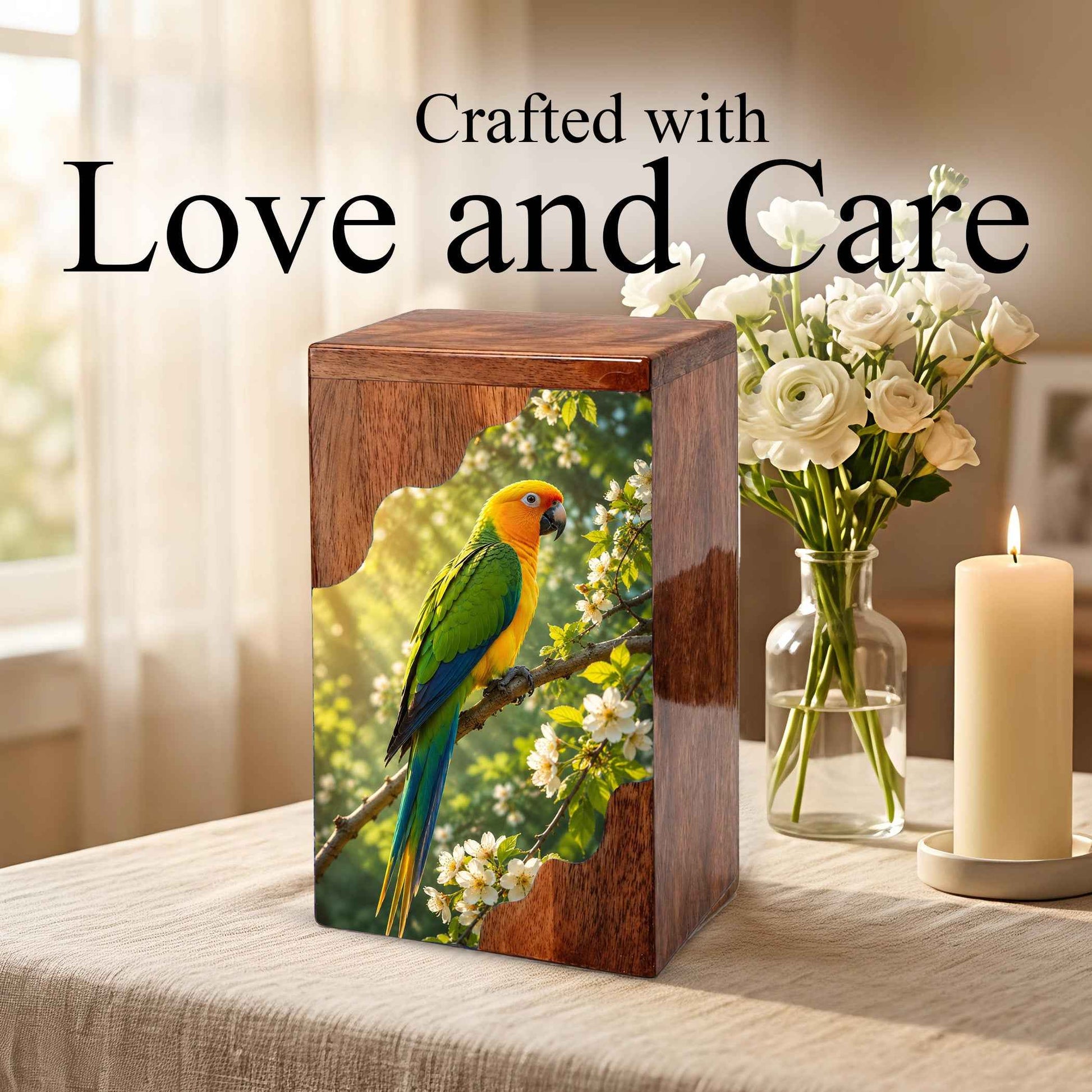 Parrot Wooden Cremation Urn – Personalized Memorial Urn for Human Ashes | Bird Memorial Wooden Urn