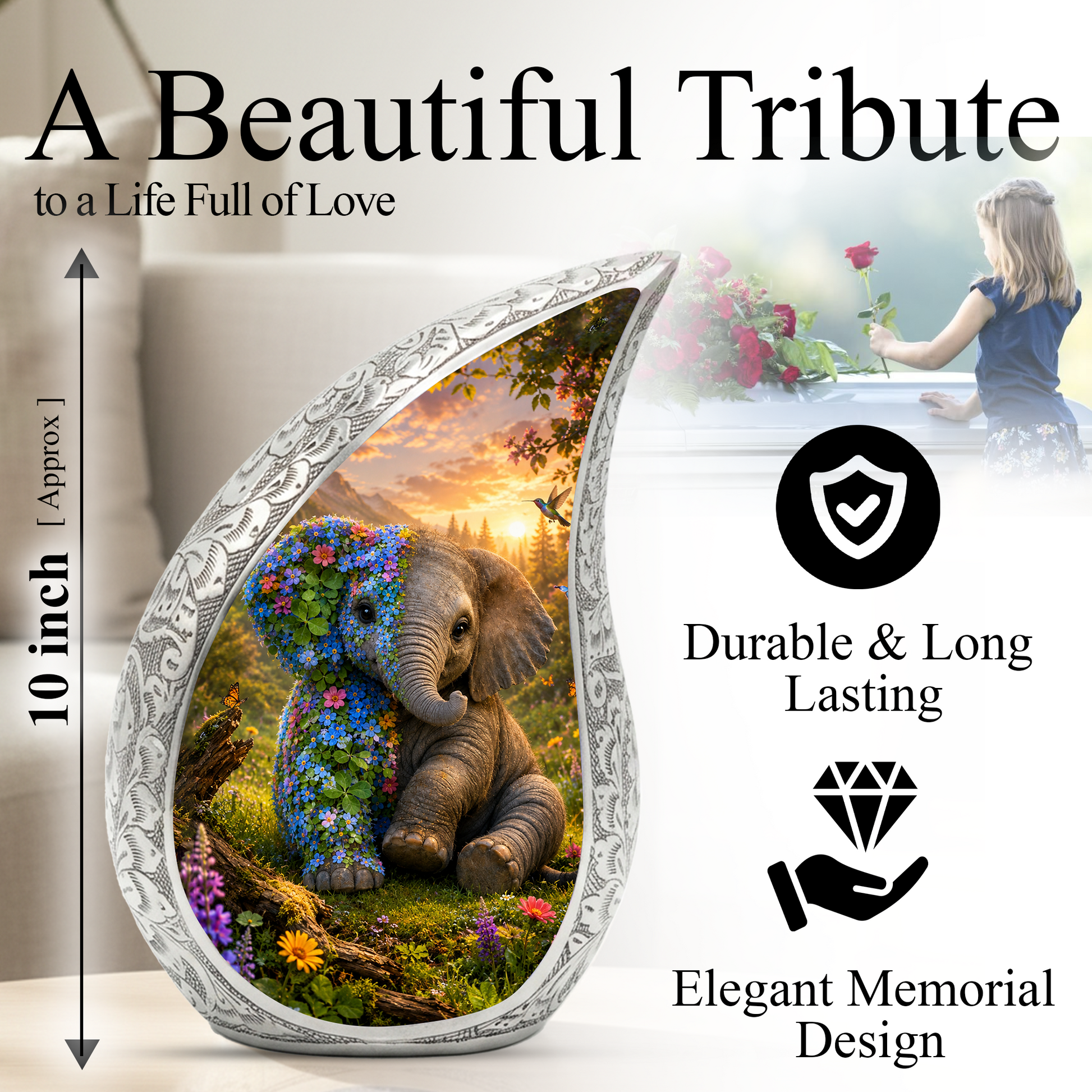 Elephant Urn for Human Ashes | Majestic Elephant Adult Cremation Urn | Wildlife Memorial Urn