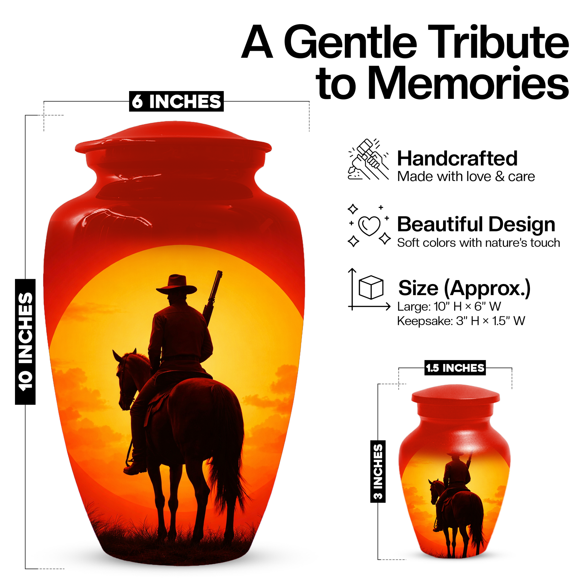 Cowboy Urn for Ashes | Western Horse Cremation Urn for Dad | Custom Funeral Cremation Urn for Men