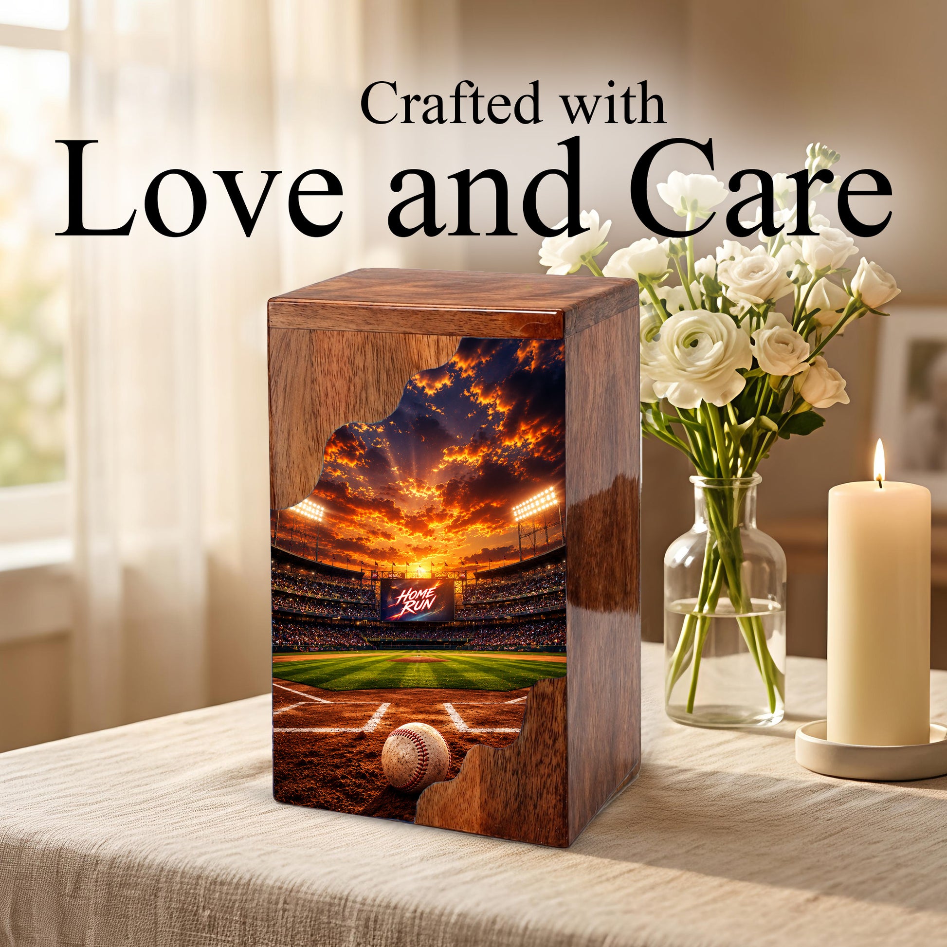 Baseball Wooden Cremation Urn – Wooden Urn for Human Ashes