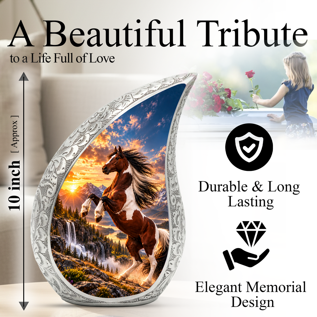 Horse Cremation Urn for Ashes, Rearing Horse Memorial Urn, Personalized Adult Urn