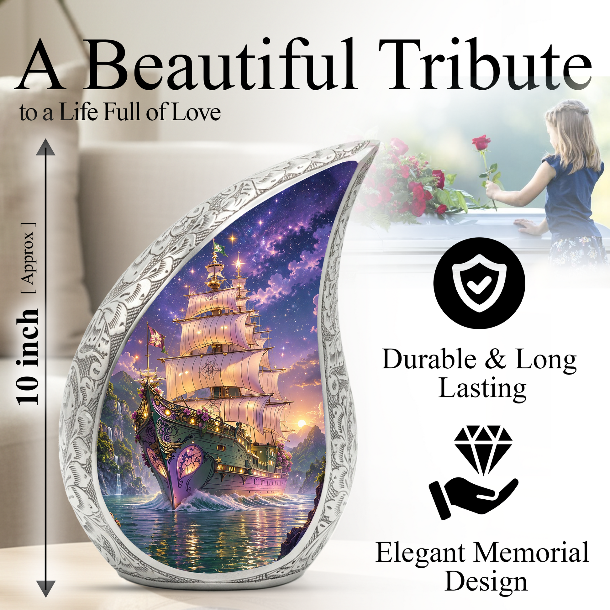 Pirate Ship Urn for Human Ashes | Nautical Adult Cremation Urn | Pirate Ship Memorial Urn for Adult Ashes