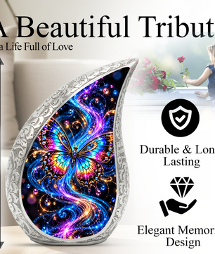 Colorful Butterfly Cremation Urn for Ashes, Rainbow Butterfly Memorial Urn