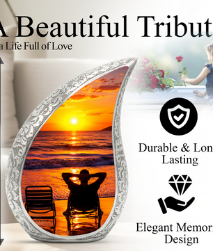 Beach Sunset Urn for Human Ashes | Wooden Ocean Sunset Cremation Urn | Beach Memorial Urn