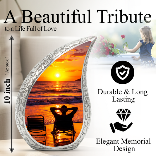 Beach Sunset Urn for Human Ashes | Wooden Ocean Sunset Cremation Urn | Beach Memorial Urn