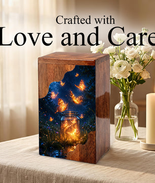 Butterfly Wooden Cremation Urn – Glowing Butterfly Memorial Urn for Human Ashes
