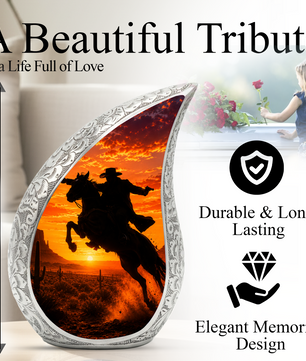 Western Cowboy Urn for Ashes, Cowboy Cremation Urn, Adult Funeral Urn for Human Ashes