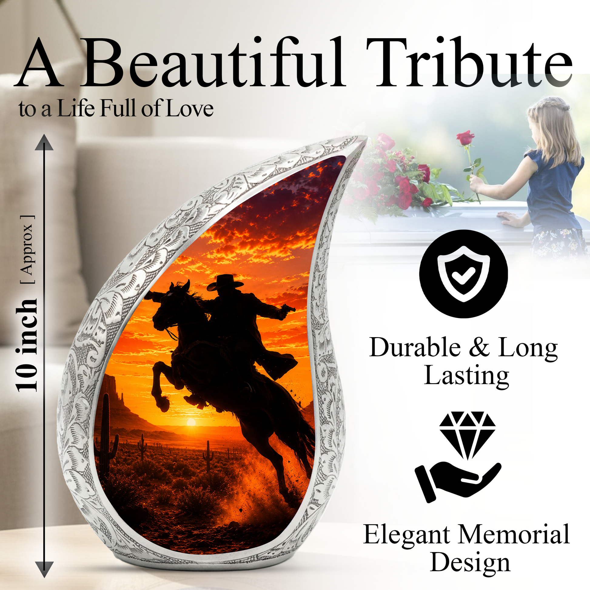 Western Cowboy Urn for Ashes, Cowboy Cremation Urn, Adult Funeral Urn for Human Ashes