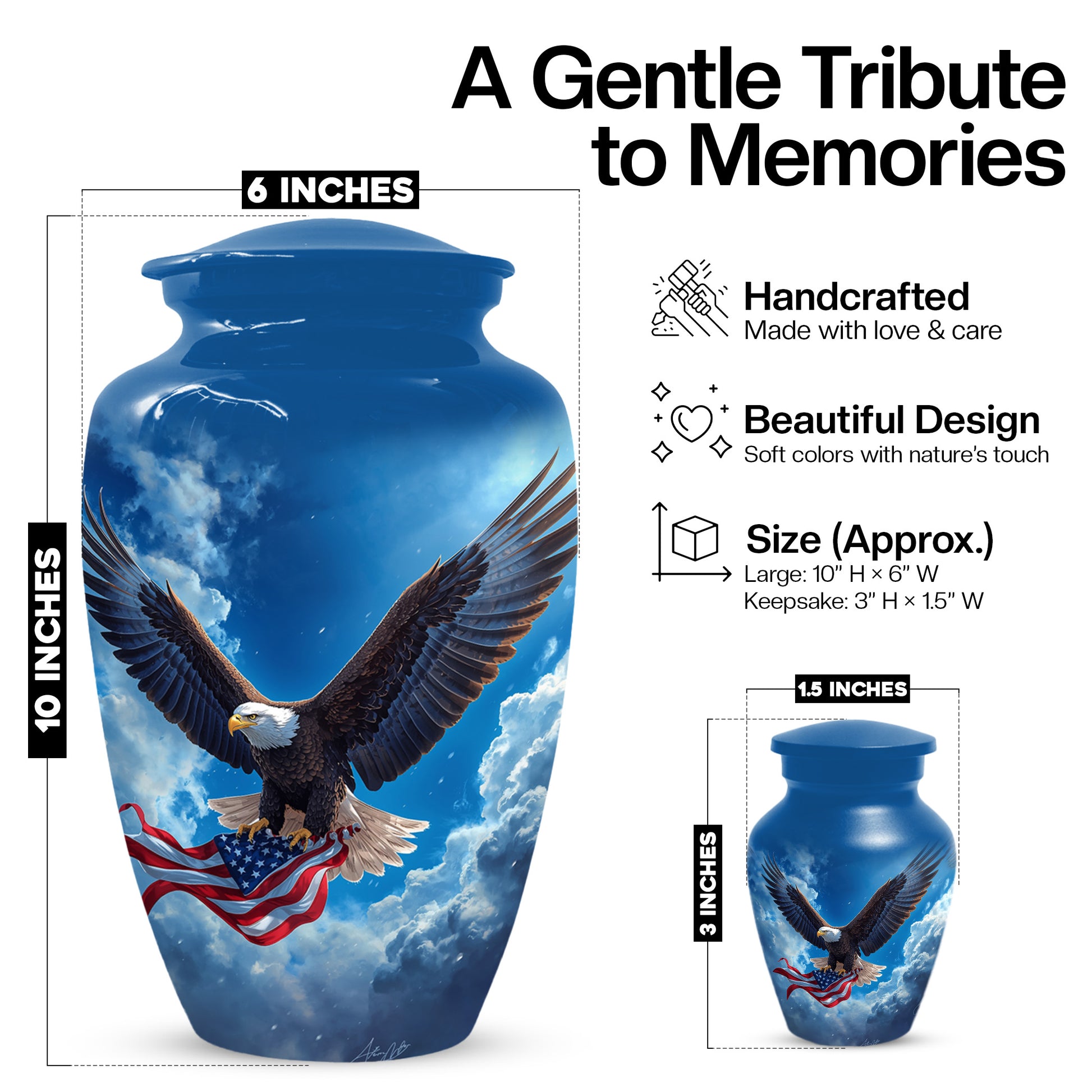 Patriotic Eagle Urn for Human Ashes | Flying Bald Eagle Adult Cremation Urn