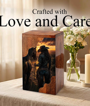Western Horse Wooden Cremation Urn for Mom – Custom Memorial Urn for Human Ashes