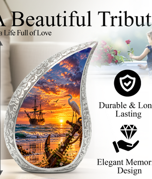 Nautical Cremation Urn for Adult Ashes, Ocean Sunset Memorial Urn, Ship and Anchor Urn, Coastal Urn for Dad
