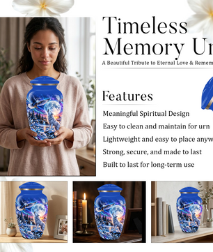 Personalized Adult Cremation Urn for Ashes, Custom Wolf and Eagle Memorial Urn, Blue Moonlight Fantasy Wildlife Design
