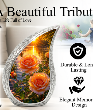 Pink Rose Sunset Adult Urn for Human Ashes – Beautiful Memorial Urn for Mom