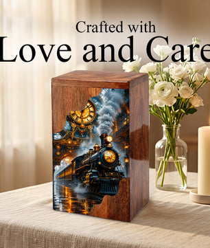 Steam Train Wooden Cremation Urn – Wooden Urn for Human Ashes