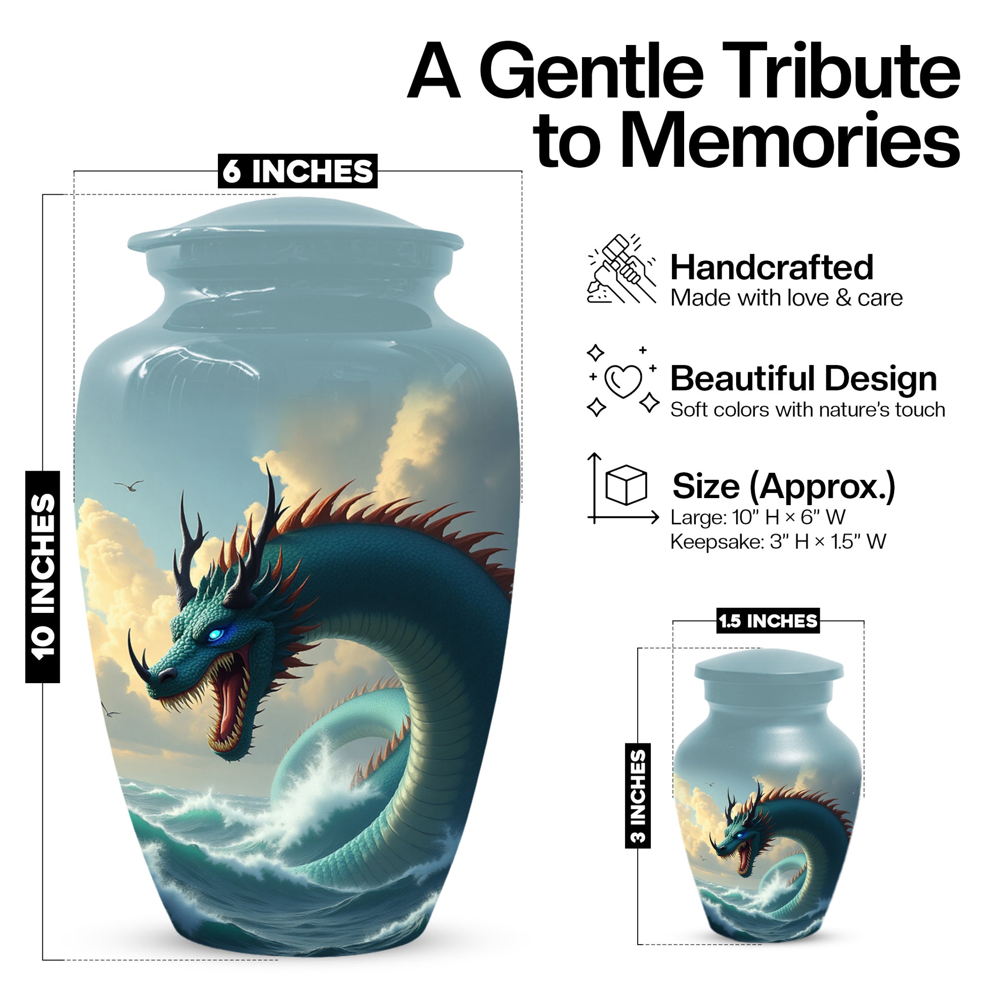 Ocean Dragon Urn for Adult Ashes – Fantasy Sea Dragon Cremation Urn | Memorial Urn