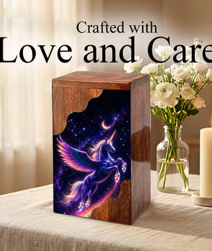 Pegasus Unicorn Wooden Cremation Urn – Wooden Urn for Human Ashes