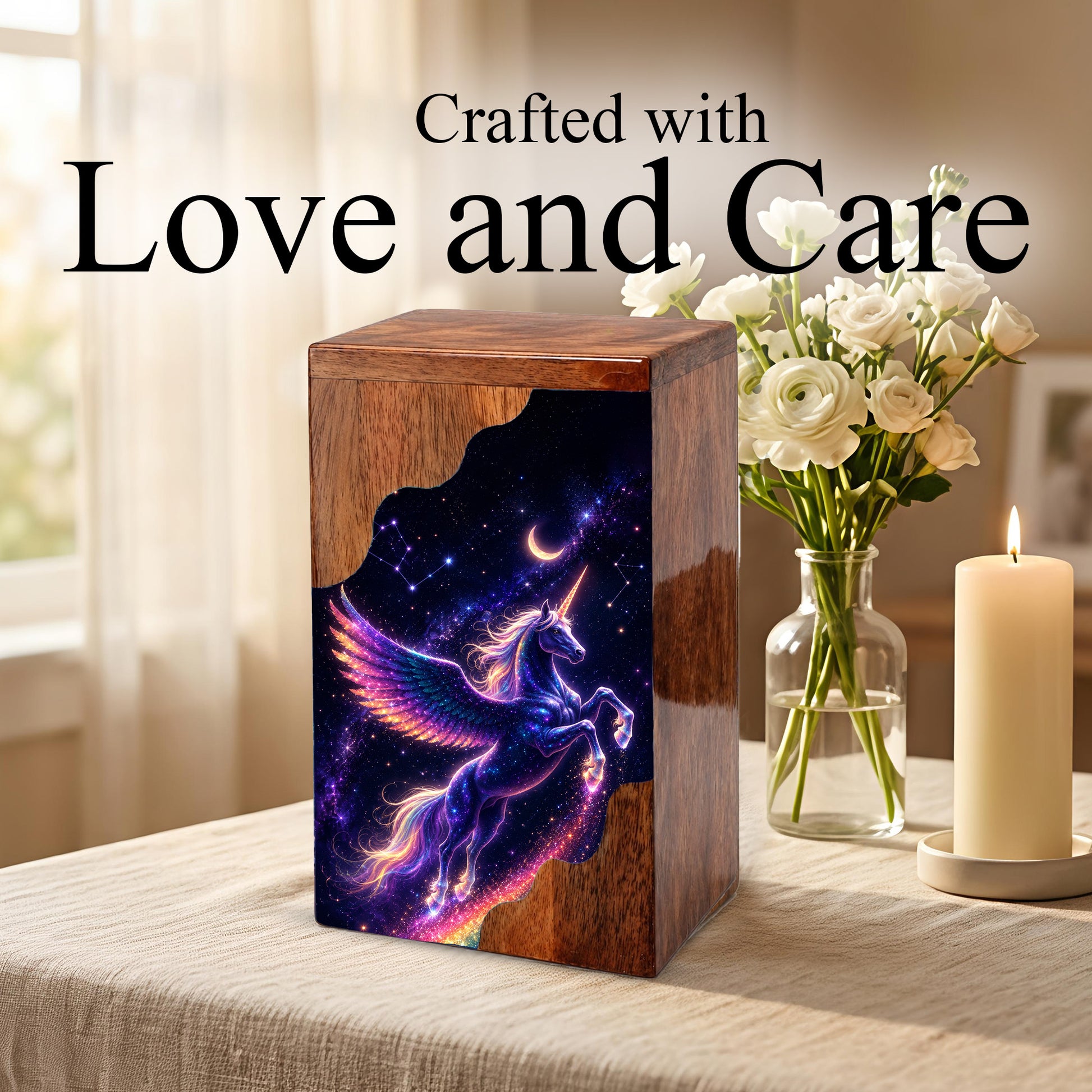 Pegasus Unicorn Wooden Cremation Urn – Wooden Urn for Human Ashes