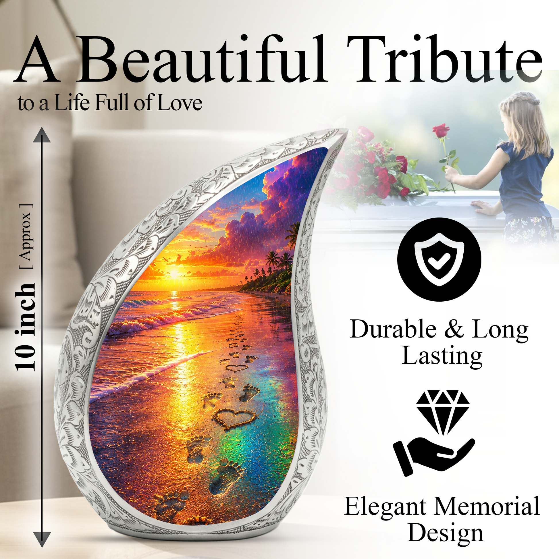 Ocean Beach Sunset Urn for Human Ashes | Beautiful Beach Cremation Urn,