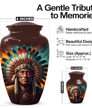 Native American Inspired Cremation Urn for Adult Ashes | Tribal Portrait Memorial Adult Urn