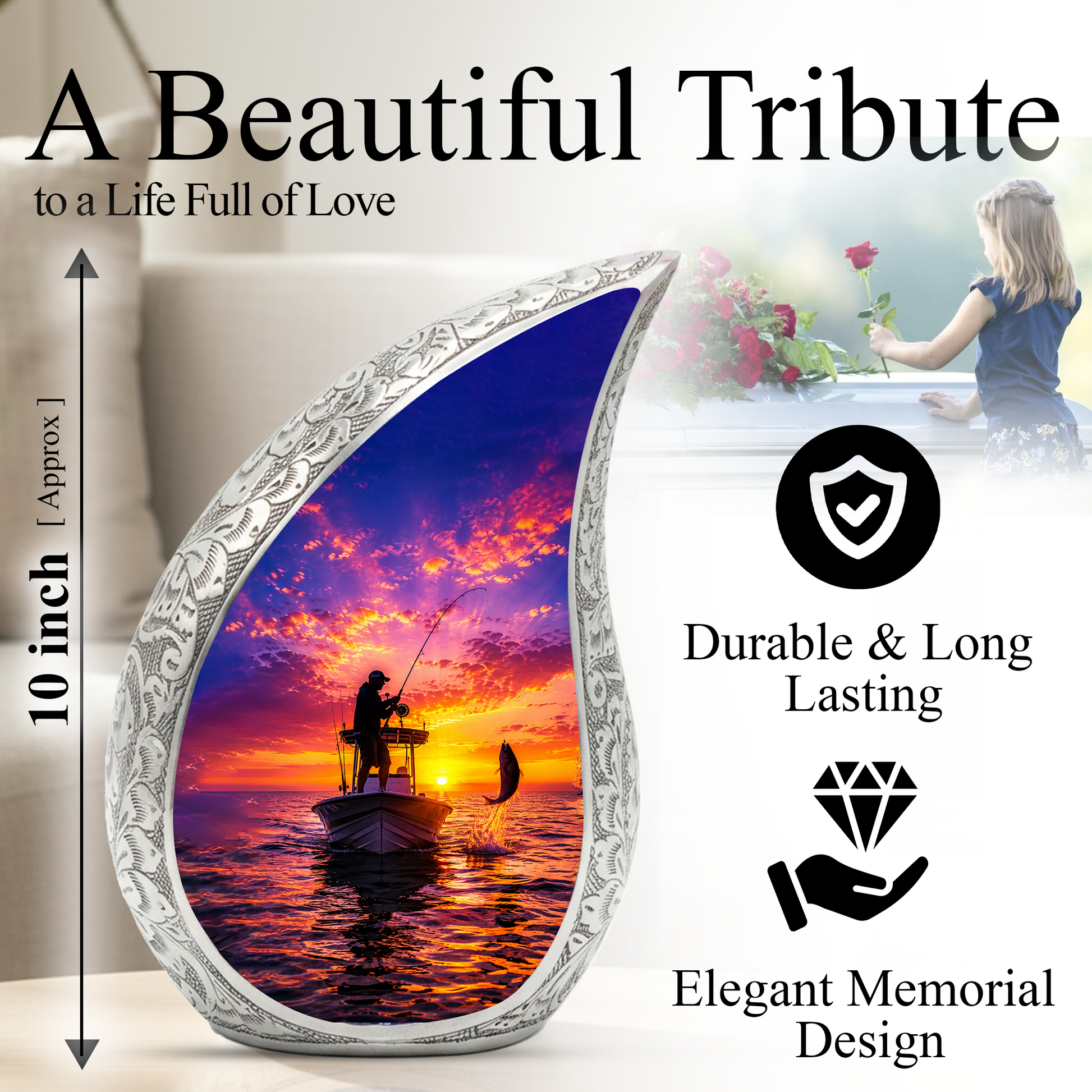 Gone Fishing Urn for Dad, Fishing Cremation Urn for Ashes ,Memorial Urn For Keepsake
