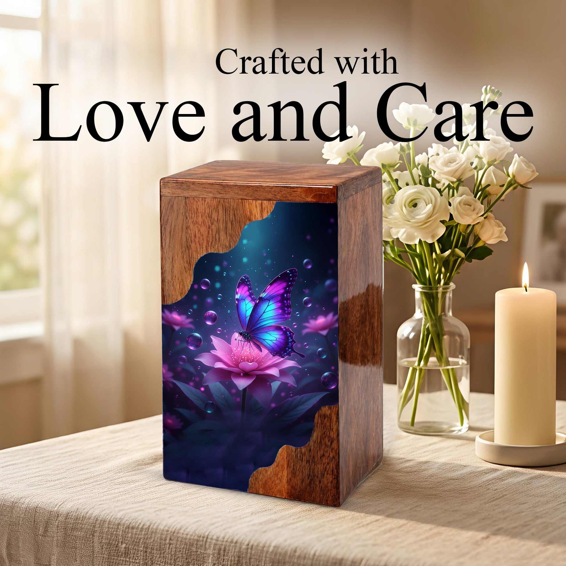 Butterfly Cremation Urn – Custom Wooden Memorial Urn Box for Ashes