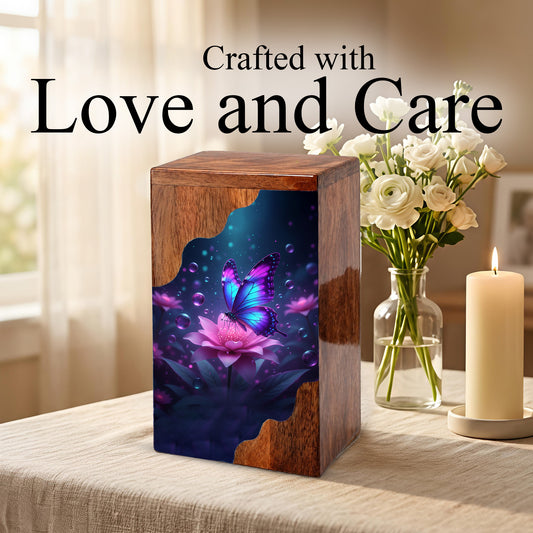 Butterfly Cremation Urn – Custom Wooden Memorial Urn Box for Ashes