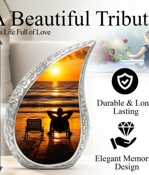 Beach Sunset Urn for Human Ashes | Ocean Sunset Cremation Urn & Beach Themed Memorial Urn
