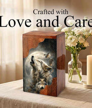 Wolf Cremation Urn for Dad | Wooden Urn for Human Ashes