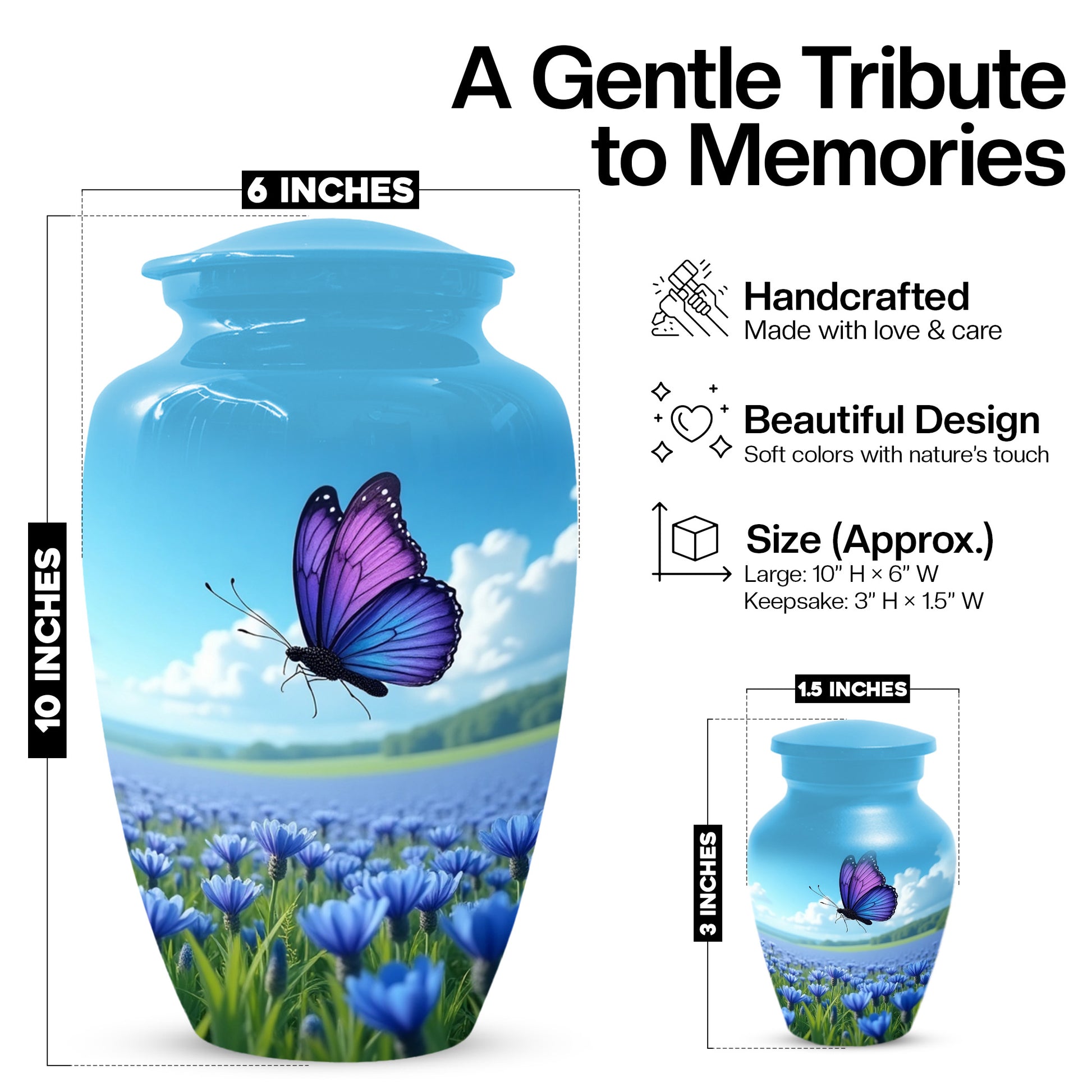 Purple Butterfly Urn for Human Ashes | Elegant Purple Butterfly Cremation Urn for Adult Memorial