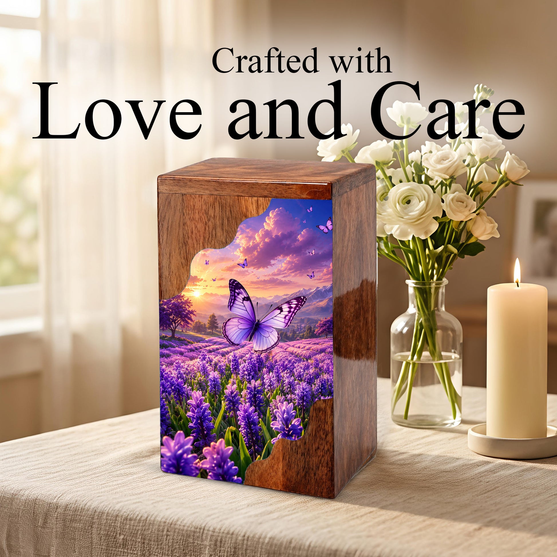 Butterfly Wooden Cremation Urn for Mom | Personalized Urn for Human Ashes