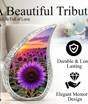 Purple Sunflower Urn for Mom | Beautiful Floral Cremation Urn for Women & Human Ashes