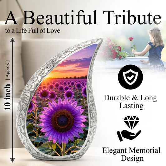 Purple Sunflower Urn for Mom | Beautiful Floral Cremation Urn for Women & Human Ashes