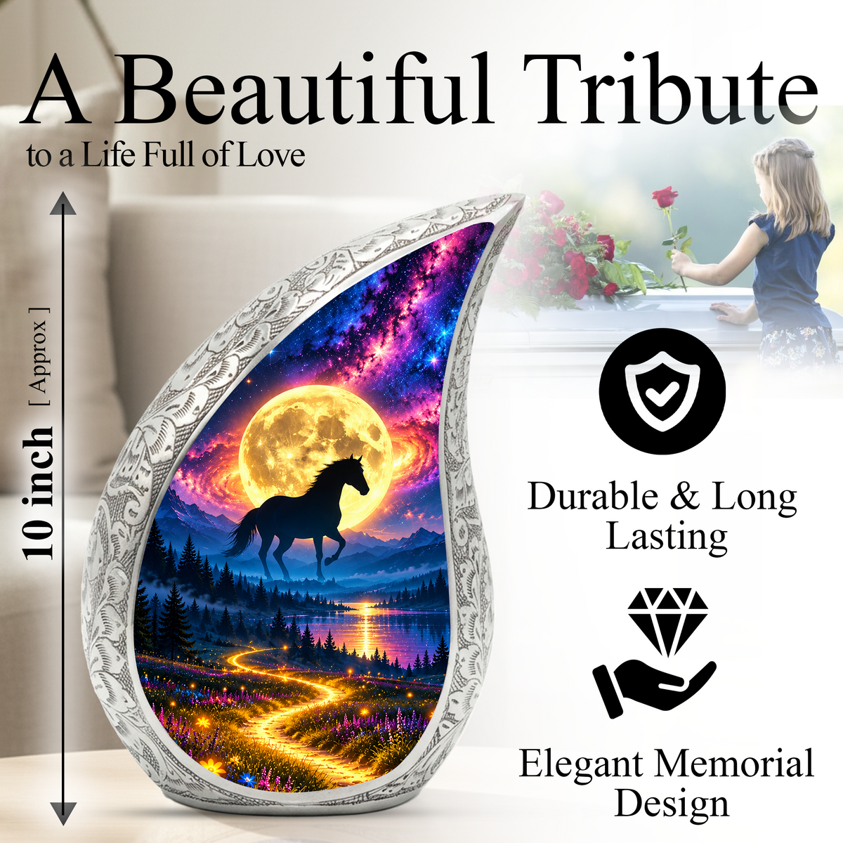 Horse Urn for Ashes, keepsake Aluminum Horse Cremation Urn