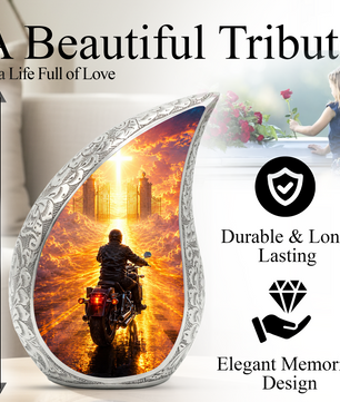 Motorcycle Heaven Urn for Dad – Motorcycle Cremation Urn for Human Ashes, Adult Male Memorial Keepsake