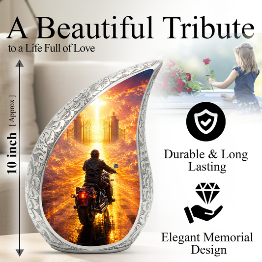 Motorcycle Heaven Urn for Dad – Motorcycle Cremation Urn for Human Ashes, Adult Male Memorial Keepsake