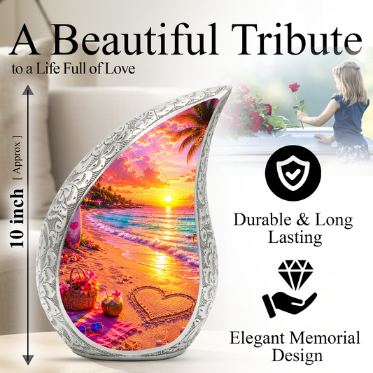 Tropical Beach Adult Cremation Urn – Personalized Adult Urn for Ashes | Sunset Memorial Urn