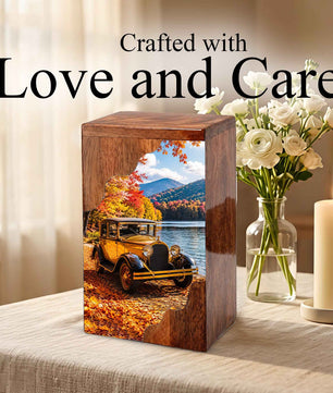 Classic Car Wooden Cremation Urn for Dad, Personalized Wooden Urn for Human Ashes