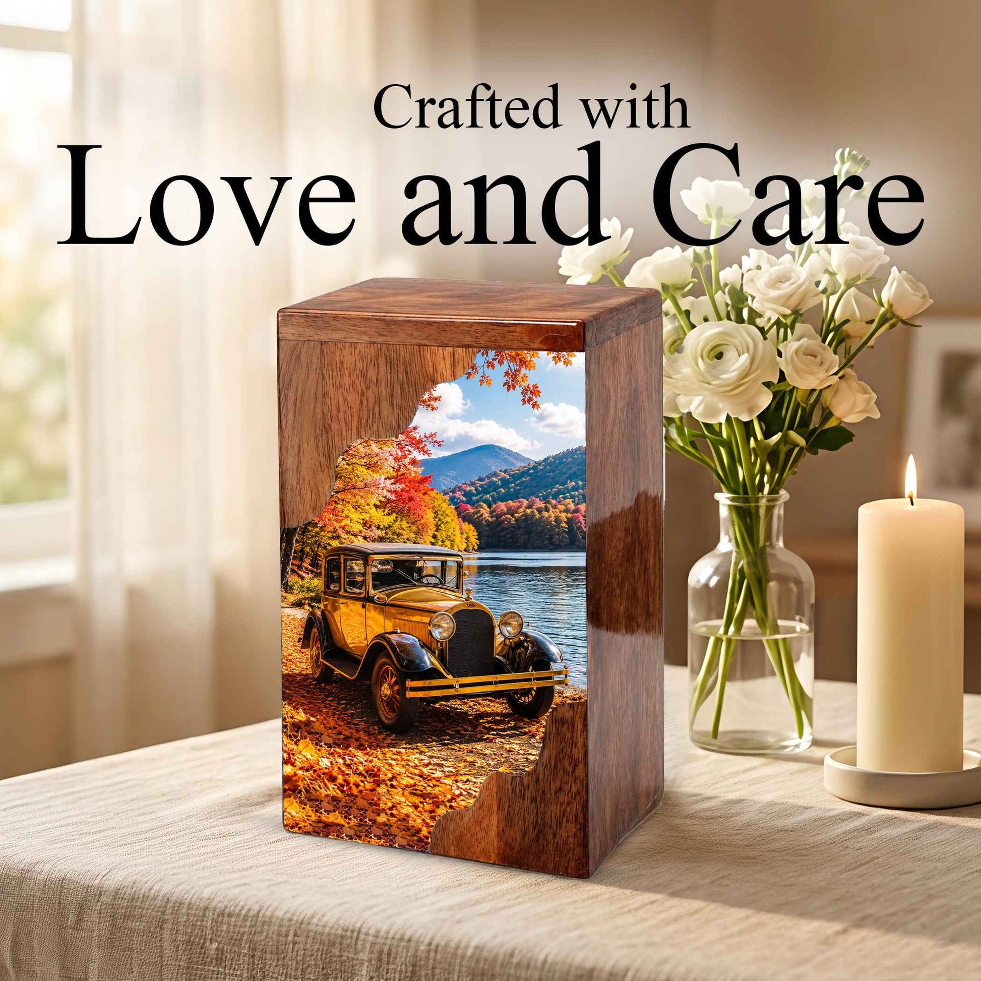 Classic Car Wooden Cremation Urn for Dad, Personalized Wooden Urn for Human Ashes