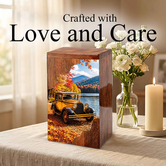 Classic Car Wooden Cremation Urn for Dad, Personalized Wooden Urn for Human Ashes