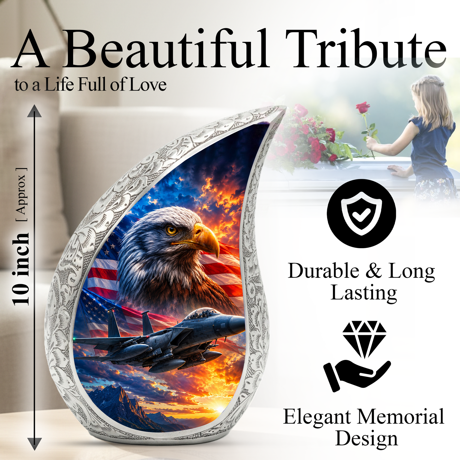 Eagle Urn for Human Ashes | Patriotic Adult Cremation Urn | Eagle Memorial Urn for Adult Ashes, Men & Women