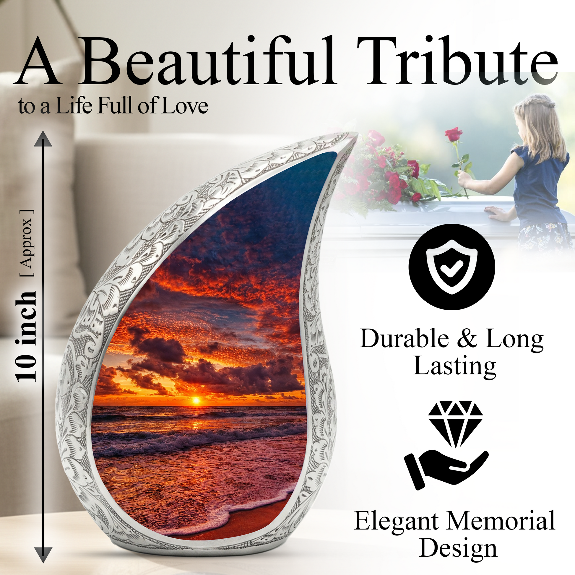 Ocean Sunset Adult Urn for Human Ashes – Premium Ocean Sunset Cremation Urn