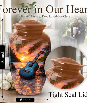 Sunset Guitar Memorial Urn for Dad & Mom, Personalized Cremation Urn