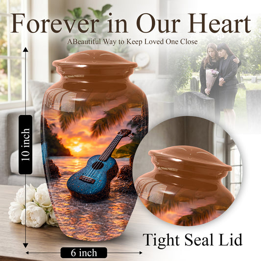 Sunset Guitar Memorial Urn for Dad & Mom, Personalized Cremation Urn
