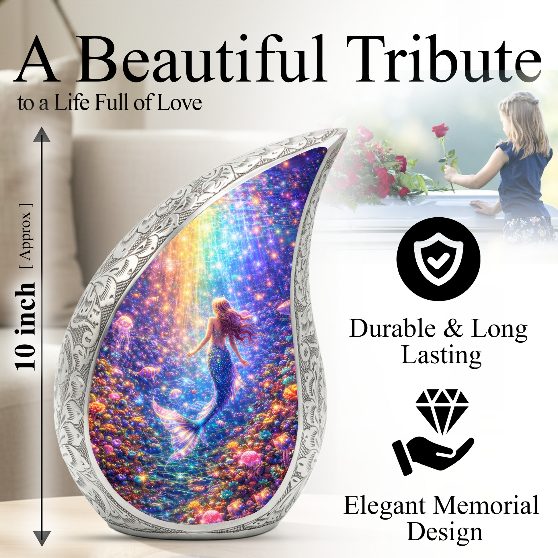 Mermaid Ocean Urn for Mom – Premium Mermaid Ocean Cremation Urn for Human Ashes