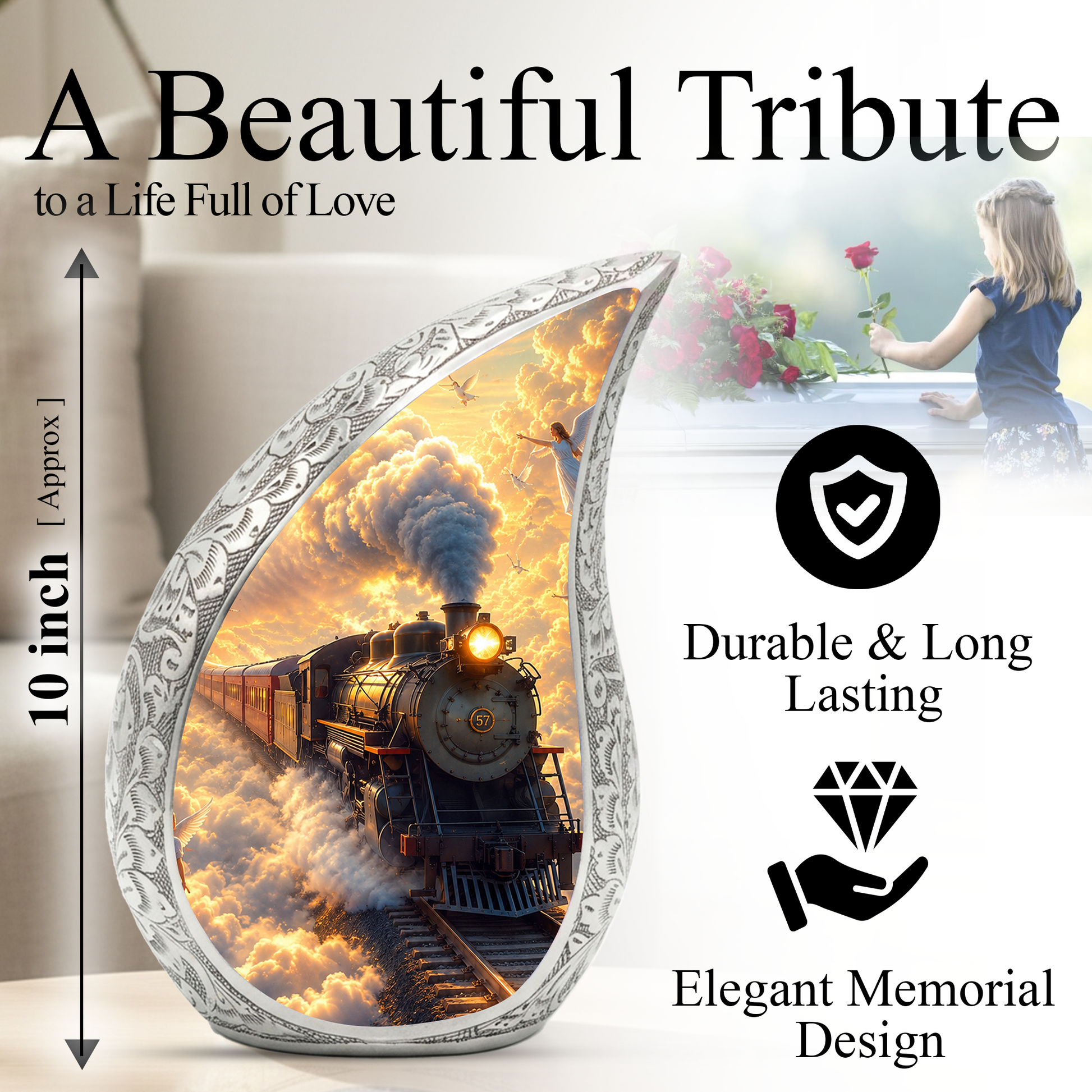 Steam Train Urn for Adult Ashes | Adult Cremation Urn | Memorial Urn for Human Ashes