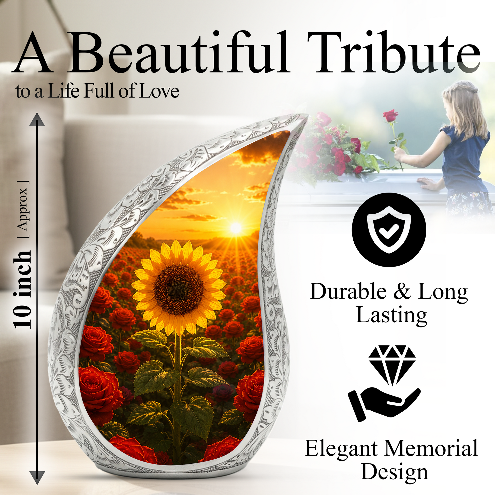Sunflower Urn for Mom | Beautiful Cremation Urn for Women & Ashes