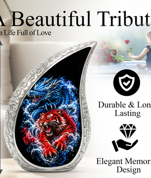 Dragon Tiger Cremation Urn for Ashes, Asian Dragon Memorial Urn, Red Tiger & Blue Dragon Urn, Personalized Adult Urn for Men