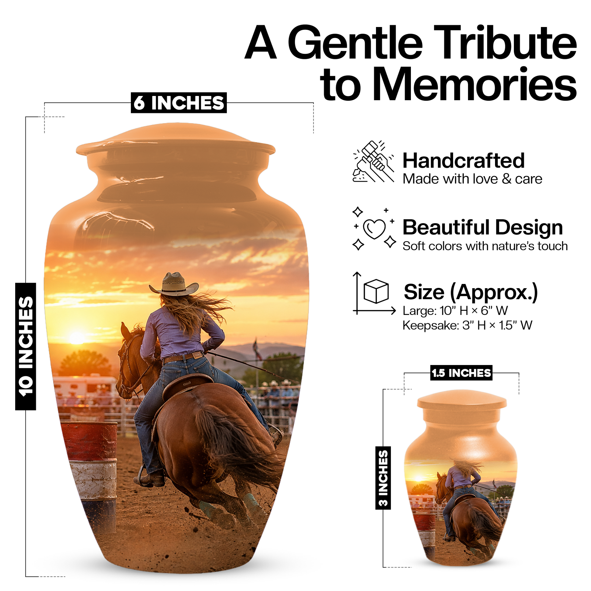 Large Cowgirl Urn for Ashes - Personalized Extra Large Barrel Racer Urns for Mom