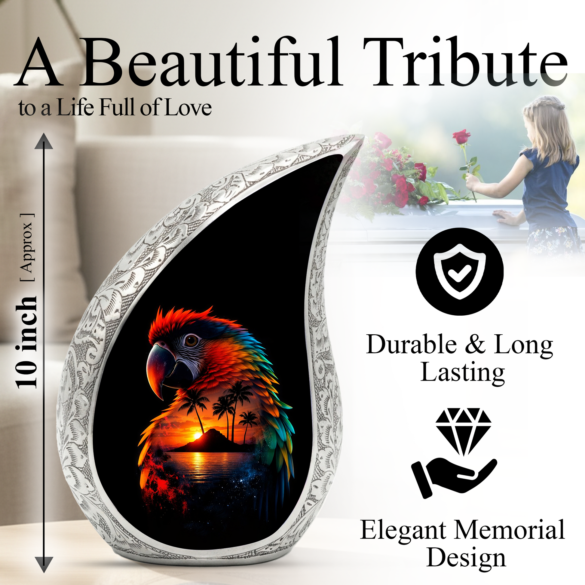 Beautiful Parrot Cremation Urn for Adult Ashes