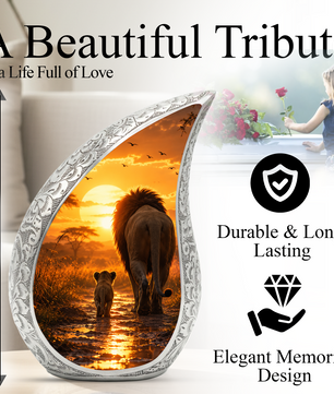 Lion Sunset Adult Urn for Ashes | Premium Adult Cremation Urn for Human Ashes Memorial